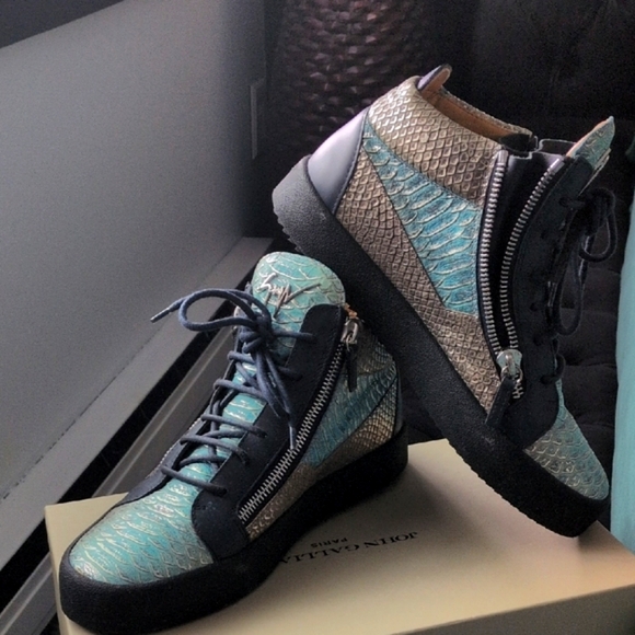 Giuseppe Men's Blue-Teal-Silver High-top Sneakers In PRESTINE CONDITION! - Picture 3 of 14